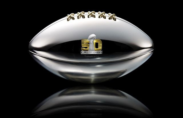 This football designed by Francesca Amfitheatrof  and handcrafted in Tiffany & Co. Hollowware shop is made of 12 pounds of sterling silver and 23 pounds of yellow gold. Photo © NFL Auction.