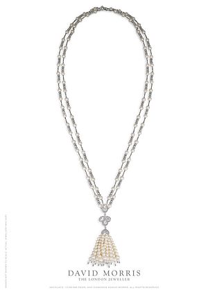 Akoya pearl double row tassel necklace incorporating 319.86 carats of pearls and 16.74 carats of diamonds. This collection is available with coral, green agate, blue agate and conch and prices range between £30,000 and £150,000.