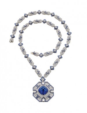 Sautoir, 1969. Platinum with sapphires and diamonds. Formerly in the collection of Elizabeth Taylor. Bulgari Heritage Collection, inv. 6675 N2170 © Antonio Barrella Studio Orizzonte