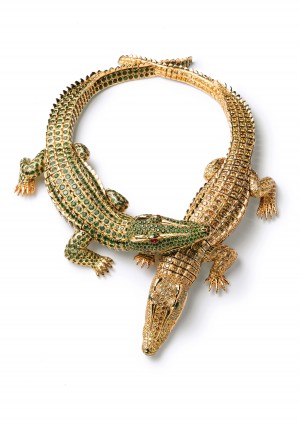 Crocodile necklace worn by Maria Felix. Cartier Paris, special order, 1975. Gold, diamonds, emeralds, rubies.