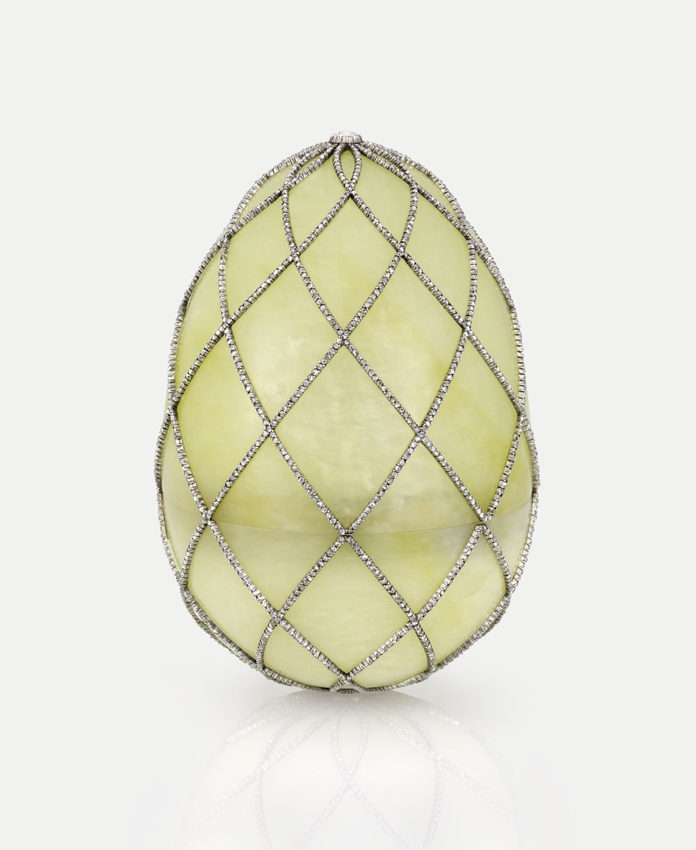 Imperial Diamond Trellis Egg by Faberge, workmaster August Holmstrom, St. Petersburg 1891. This Egg was a gift of Tsar Alexander III to Tsarina. Image courtesy the Houston Museum of Natural Science.