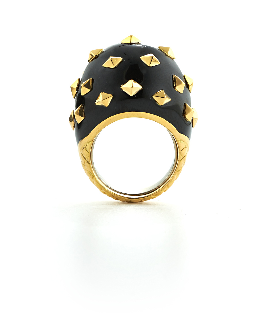 David Webb The Jackie Ring. Black enamel and gold. $9,600.