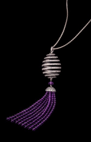 Spiral diamond and amethyst tassel limited edition Fabergé pendant.