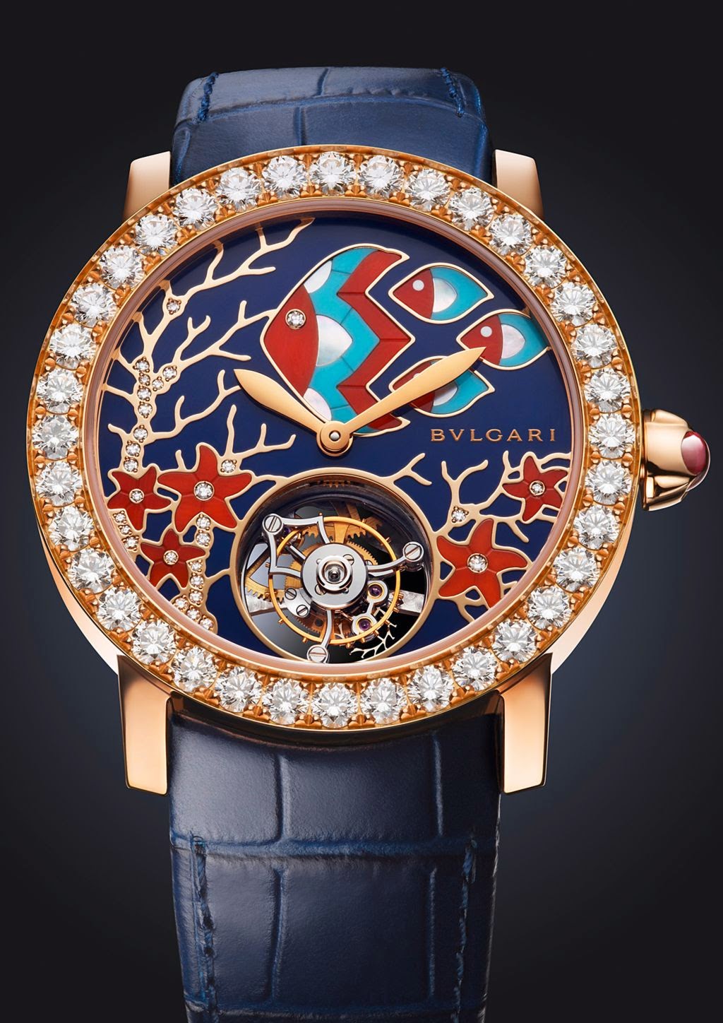 Only 50 pieces of each version of the II Giardino Marino timepiece will be made available for sale. Image courtesy Bulgari.
