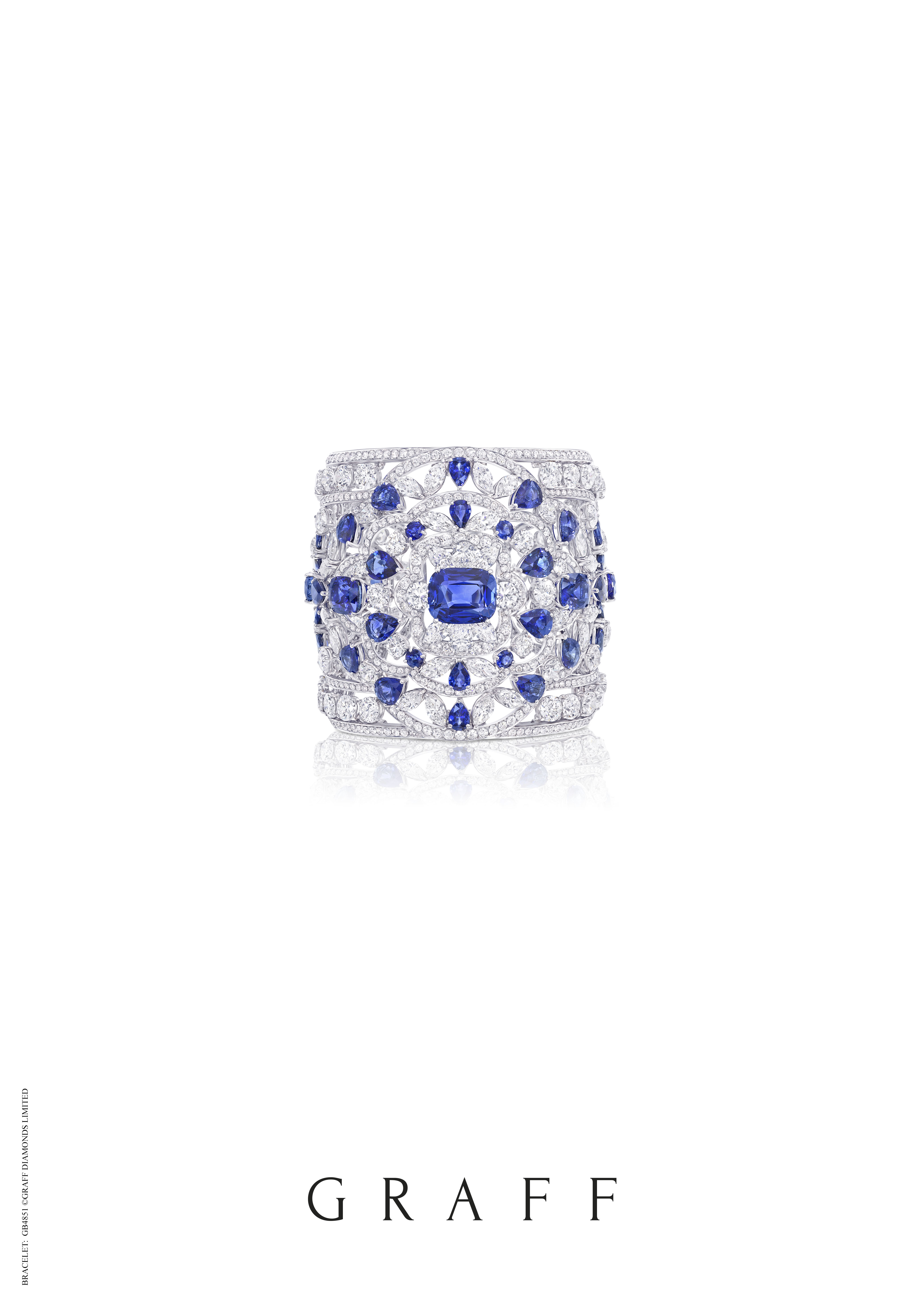 Diamond and sapphire earrings by Graff. The Graff Diamond display will include a stunning array of diamonds and sapphires. Image courtesy Graff.