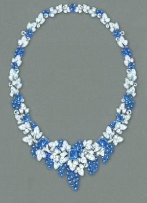 This sapphire and diamond necklace by Graff Diamonds was inspired by flora and fauna. Photo courtesy Graff Diamonds. 