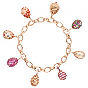 Meant to be collected on a chain bracelet (which is sold separately), Fabergé’s latest egg-shaped offerings are a playful take on the classic. 