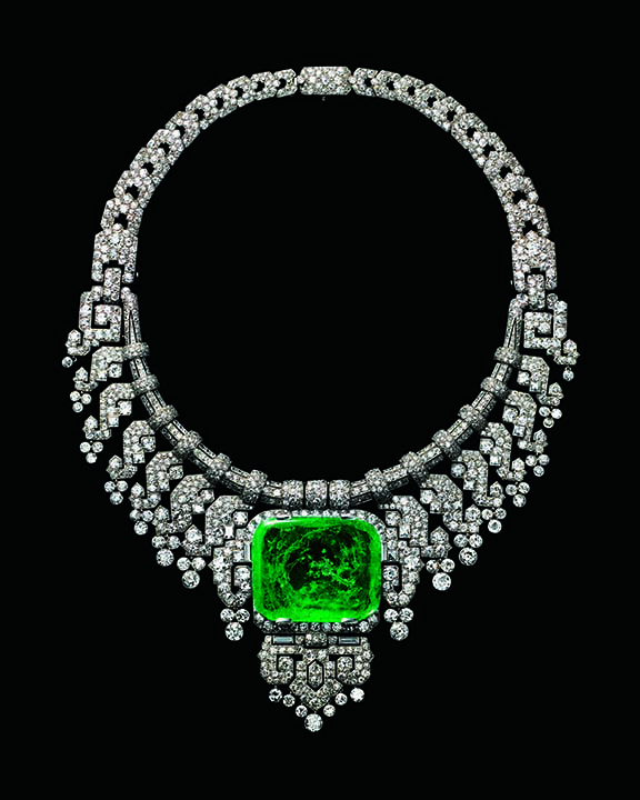 This platinum, diamond, and emerald necklace was a special order from Cartier London in 1932 for Countess of Granard. Photo: Nick Welsh, Cartier Collection. Photo courtesy of the Denver Art Museum.