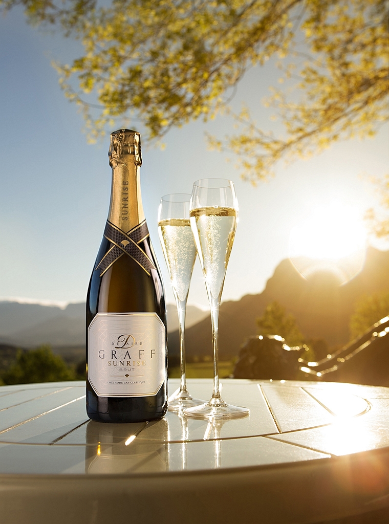 Delaire Graff Sunrise Brut, which launched on November 21 at $24.90 a bottle, was named after the largest square emerald-cut fancy vivid yellow diamond in the world. Photo courtesy Delaire Graff Estate. 