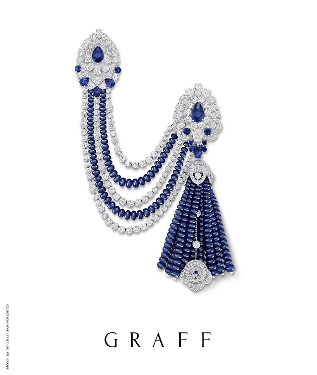 More than an ornate brooch, Graff’s elaborate piece hides a glittering watch within its tassel. Photos courtesy of Graff.