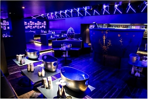 The club boasts a centrally located DJ booth designed to resemble a supersized Fabergé egg. 