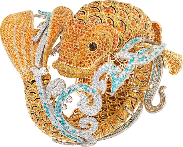 A tribute to Japanese culture, Van Cleef & Arpels's Carpe Koï watch bracelet required 3,450 hours of masterful labor. Photos courtesy Van Cleef & Arpels.