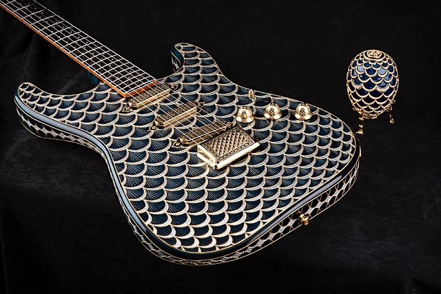 Fender Custom Shop's newest guitar shares a serial number — 0074 — with its matching Fabergé egg. The egg has been signed by Maison Tatiana Fabergé. Photo courtesy Fender. 