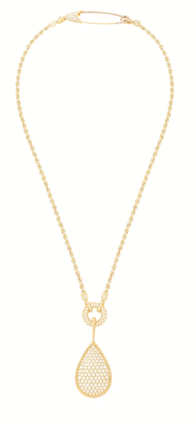 The drop on the Serpent Bohème full pavé long necklace can be worn as a pendant or a brooch, allowing the bohemian woman to choose her daily style. Photos courtesy Boucheron.