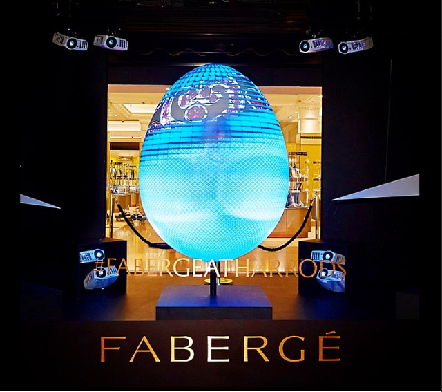 High-end goes high-tech with Fabergé's three-dimensional, man-sized egg installation. Photo courtesy Fabergé. 
