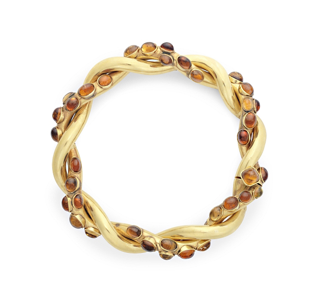 Fine jewelry by Chanel is rare. This retro twist necklace with oval citrine cabochons is an example of one of Coco Chanel’s luxury pieces. Photos courtesy Bonhams.