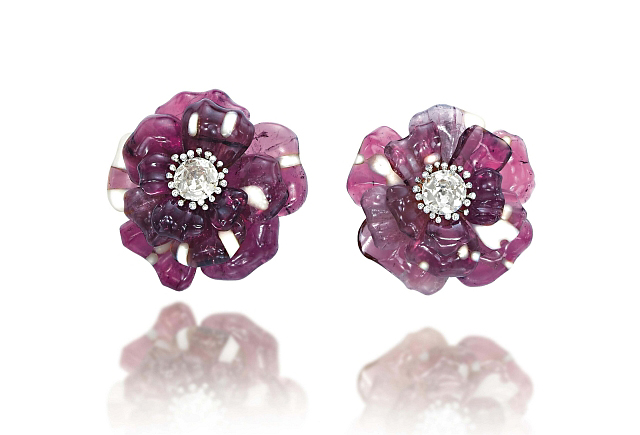 Photo cap: Christie's Geneva hopes JAR's carved pink tourmaline- and white agate-petaled brooches entrance during its May 13 sale. Photos © Christie's Images LTD. 2015. 