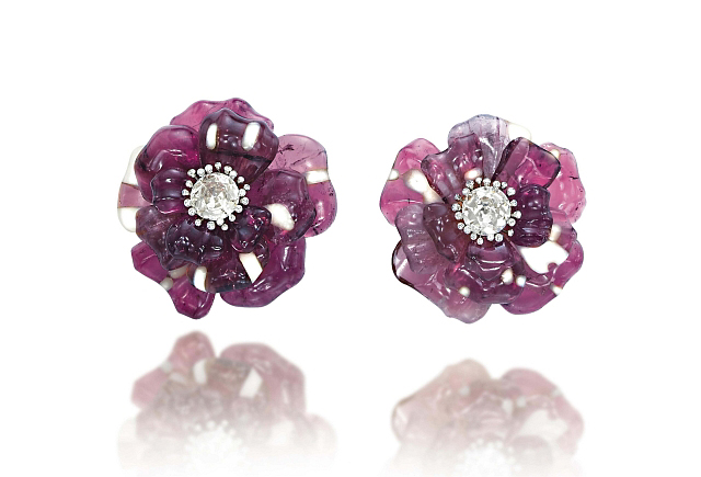 Photo cap: Christie's Geneva hopes JAR's carved pink tourmaline- and white agate-petaled brooches entrance during its May 13 sale. Photos © Christie's Images LTD. 2015.