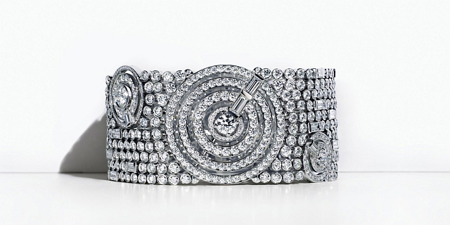 Baguette and round brilliant diamonds in platinum create this Art of the Sea bracelet.  Photos courtesy Tiffany & Co. 