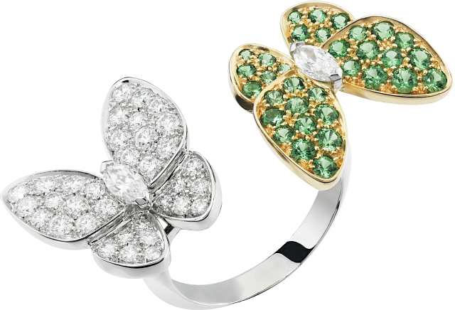Each of the new, handmade Two Butterfly baubles features 34 tsavorite garnets. Photos courtesy Van Cleef & Arpels. 