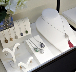 A red spinel-tasseled Spiral necklace (above, right) was among the numerous Fabergé necklaces causing a stir.