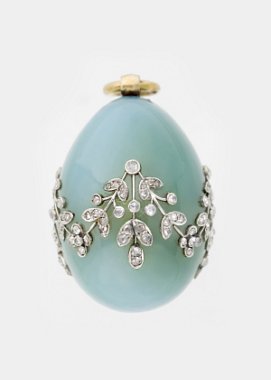 An assortment of dainty, bejeweled egg pendants also shine in the retrospective. **
