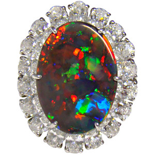 This Cartier brooch uses black opal, considered the most valuable opal because the dark background better showcases its brilliant colors. Photo courtesy Cartier.