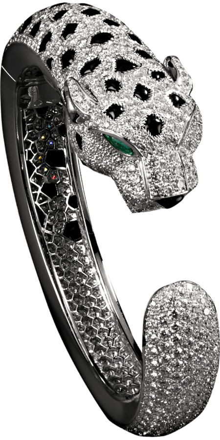 The panther has been inspiring Cartier jewelry since 1914. This recent rendition is a bracelet from the Panthère de Cartier collection.