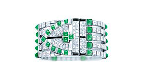 This handcrafted bracelet, a debut from Amfitheatrof, uses chrysoprase, black spinel, and diamonds. 