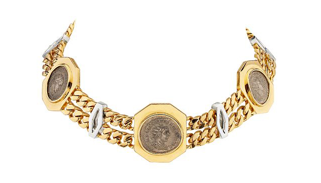 Bulgari evokes its past with a necklace that uses ancient Roman coins. Image courtesy Bulgari.