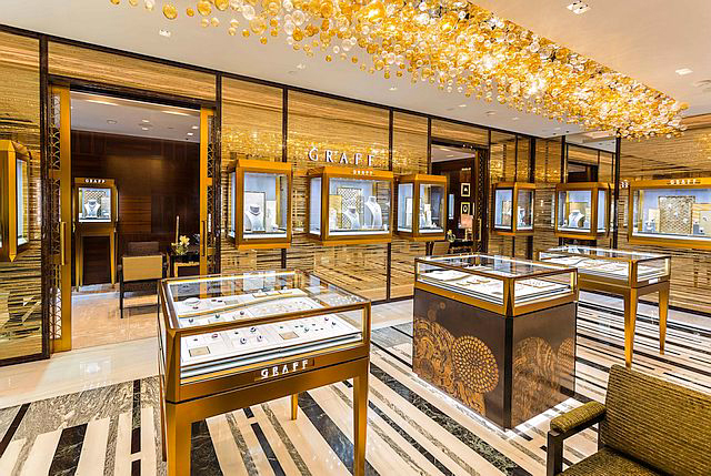 Housed within The Fine Jewellery Room at Harrods, Graff’s latest, glittering locale also boasts rich American walnut detail. Photo courtesy Graff.
