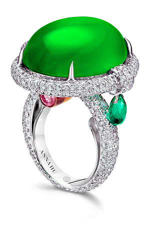 Jadeite Orpheus ring which sold at Christie’s Hong Kong in May 2013 for $2.59m, incorporating a 45.39 carat emerald.