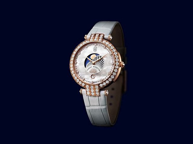 The diamonds on Harry Winston’s Premier Moonphase wristwatch total 2.58 carats. Image courtesy Harry Winston.
