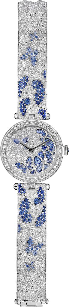 On the dial of the Lady Nuit des Papillons, clear, rose-cut diamonds outline the wings of a butterfly, offering a glimpse of a rotating, gem-encrusted disk underneath. Photos courtesy Van Cleef & Arpels.