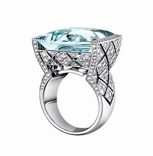 The new Signature de Chanel collection includes a 23-carat cabochon-cut aquamarine set in 18K white gold. Photo courtesy Chanel. 