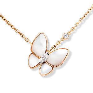 On the latest Two Butterfly necklace, the inspiring insect is drawn to a round diamond perched just out of reach. 