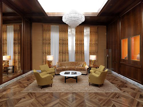 Interior of the salon above the Bulgari boutique on Bond Street.