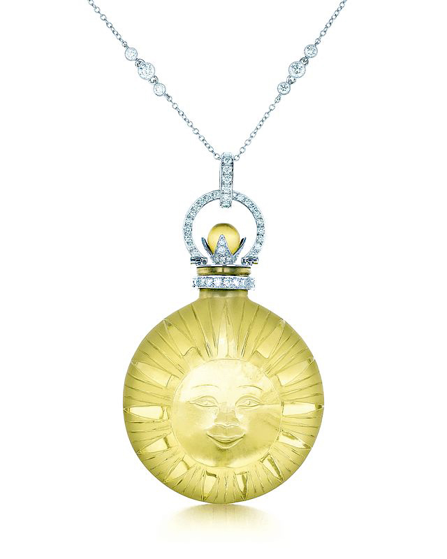 This sun perfume flask pendant is made with yellow citrine and diamonds in platinum. Photo by Carlton Davis and courtesy Tiffany & Co.